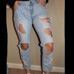ripped/cutout boyfriend jeans